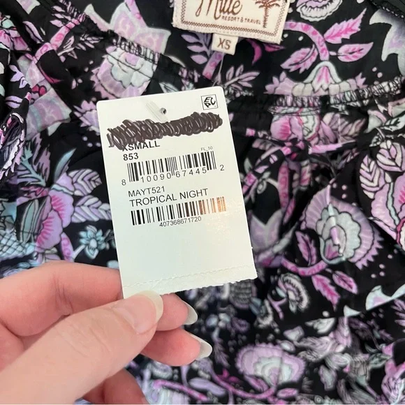 NWT Mille Resort May Top in Tropical Night XS Purple Floral Women’s Blouse - Picture 13 of 13